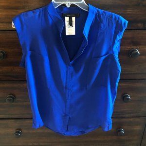 BCBG Maternity Blue Silk Sleeveless Blouse Small